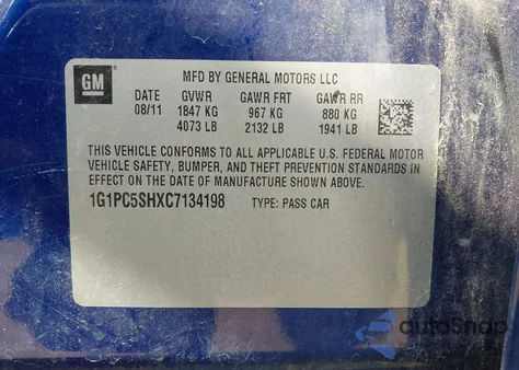 2012 Chevrolet Cruze Ls z USA, uszkodzony, nr VIN 1G1PC5SHXC7134198